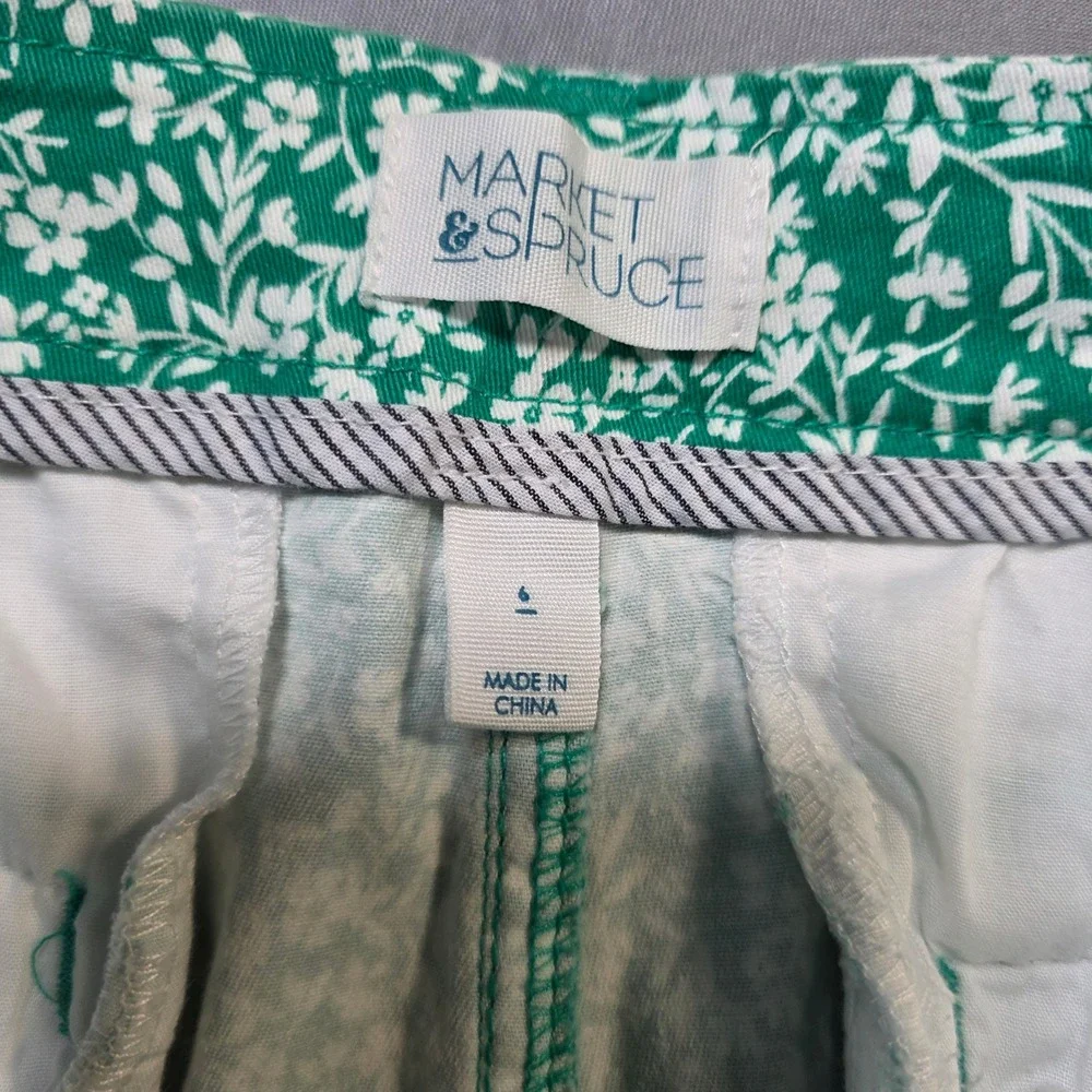 Market &‎ Spruce Green Floral Shorts Womens 6 Cotton Stretch Botanical Print
